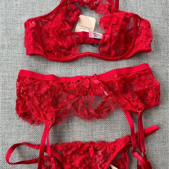 Agent Provocateur Red Lace Set - Bra (34B), Garter, Panty set (Size 3) - BNWT - Picture 3 of 8